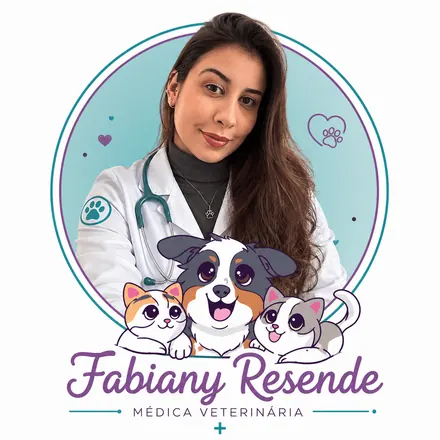 Dra. Fabiany Resende, médica veterinária CRMV MG-31513, de jaleco branco e estetoscópio
